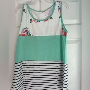 Teal Flower/striped Combo Top
